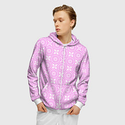 Толстовка 3D на молнии мужская Бело розовый ажурный кружевной узор, цвет: 3D-белый — фото 2
