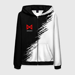 Толстовка 3D на молнии мужская Монарх красный лого, цвет: 3D-черный