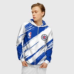 Толстовка 3D на молнии мужская Клипперс - синяя краска, цвет: 3D-белый — фото 2