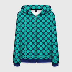 Толстовка 3D на молнии мужская Бирюзовый узор в клетку и горошек ретро, цвет: 3D-синий