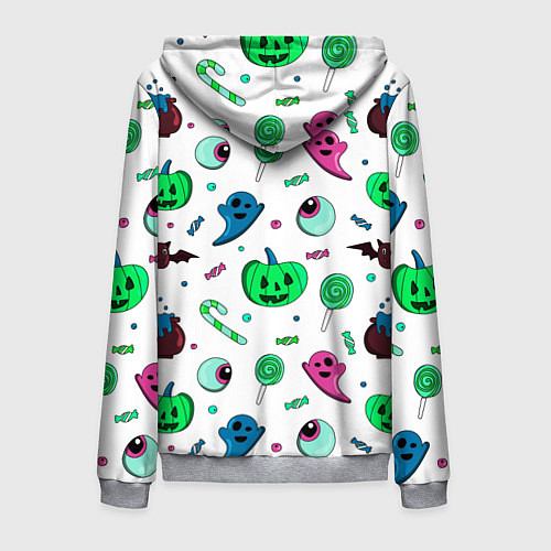 Мужская толстовка на молнии Halloween light green pumpkin - паттерн / 3D-Меланж – фото 2