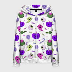 Толстовка 3D на молнии мужская Halloween purple pumpkin pattern, цвет: 3D-белый