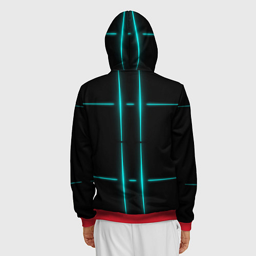 Мужская толстовка на молнии Neon black light blue line / 3D-Красный – фото 4