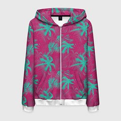 Толстовка 3D на молнии мужская Palm pink light blue, цвет: 3D-белый