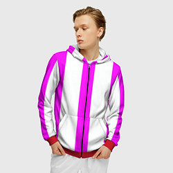 Толстовка 3D на молнии мужская Color white pink lines, цвет: 3D-красный — фото 2