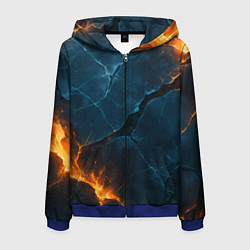 Толстовка 3D на молнии мужская Разлом плит с огнем, цвет: 3D-синий