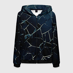 Толстовка 3D на молнии мужская Тёмный чёрно-синий битые плиты, цвет: 3D-черный