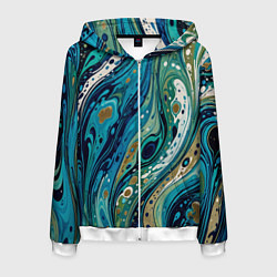 Толстовка 3D на молнии мужская Сине-зеленый абстрактный узор, цвет: 3D-белый