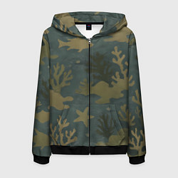 Толстовка 3D на молнии мужская Подводный камуфляж из рыб, цвет: 3D-черный