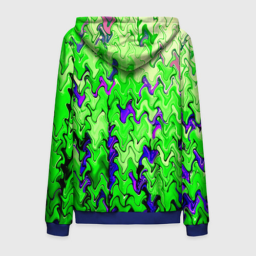 Мужская толстовка на молнии Ярко-зелёный стекающая абстаркция / 3D-Синий – фото 2