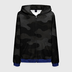 Толстовка 3D на молнии мужская Черно-серая текстура камуфляжа, цвет: 3D-синий
