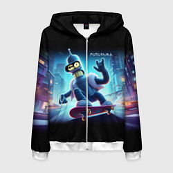 Толстовка 3D на молнии мужская Bender is a skateboarder in neon street - ai art, цвет: 3D-белый