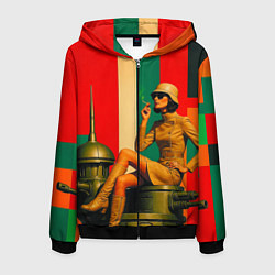 Мужская толстовка на молнии Милитари девушка на оружейной башне ретрофутуризм