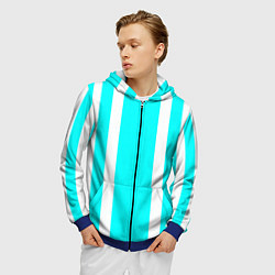 Толстовка 3D на молнии мужская Color blue white stripes, цвет: 3D-синий — фото 2