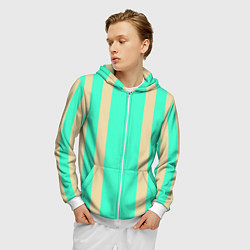 Толстовка 3D на молнии мужская Color blue beige stripes, цвет: 3D-белый — фото 2