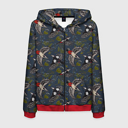 Толстовка 3D на молнии мужская Дятлы и цветы, цвет: 3D-красный