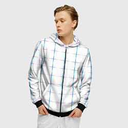 Толстовка 3D на молнии мужская Color white blue stripes, цвет: 3D-черный — фото 2