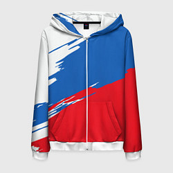 Толстовка 3D на молнии мужская Белый Синий Красный, цвет: 3D-белый