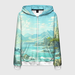 Толстовка 3D на молнии мужская Художественный берег со скалами, цвет: 3D-белый