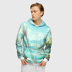 Толстовка 3D на молнии мужская Художественный берег со скалами, цвет: 3D-белый — фото 2
