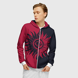Толстовка 3D на молнии мужская Солнце красно-синее, цвет: 3D-белый — фото 2
