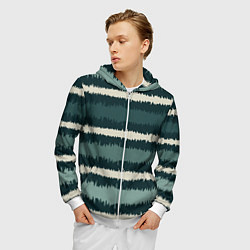 Толстовка 3D на молнии мужская Полосы зигзагообразные зеленые, цвет: 3D-белый — фото 2