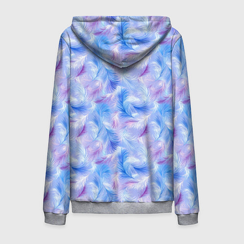 Мужская толстовка на молнии Узор из голубых и сиреневых перьев / 3D-Меланж – фото 2