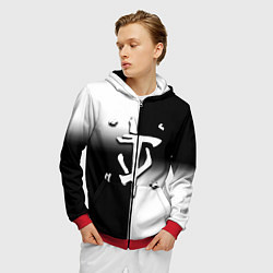 Толстовка 3D на молнии мужская Doom black geometry, цвет: 3D-красный — фото 2