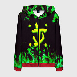 Толстовка 3D на молнии мужская Doom зелёный огонь, цвет: 3D-красный