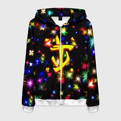 Толстовка 3D на молнии мужская Doom новогодние искры, цвет: 3D-белый