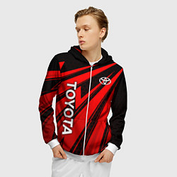 Толстовка 3D на молнии мужская Тойота - красные полосы, цвет: 3D-белый — фото 2