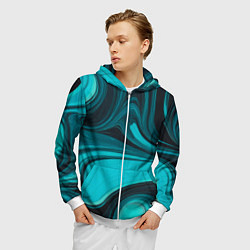 Толстовка 3D на молнии мужская Мраморный малахитовый узор из изумрудных разводов, цвет: 3D-белый — фото 2