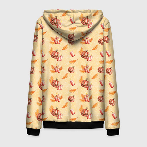 Мужская толстовка на молнии Хеллоуин с тыквой и листьями / 3D-Черный – фото 2