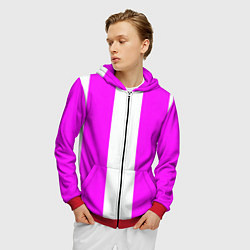 Толстовка 3D на молнии мужская Color white and pink, цвет: 3D-красный — фото 2