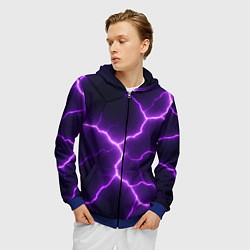 Толстовка 3D на молнии мужская Фиолетовые молнии, цвет: 3D-синий — фото 2
