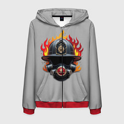 Толстовка 3D на молнии мужская Пожарник, цвет: 3D-красный