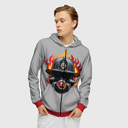 Толстовка 3D на молнии мужская Пожарник, цвет: 3D-красный — фото 2