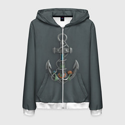 Толстовка 3D на молнии мужская Морской якорь, цвет: 3D-белый