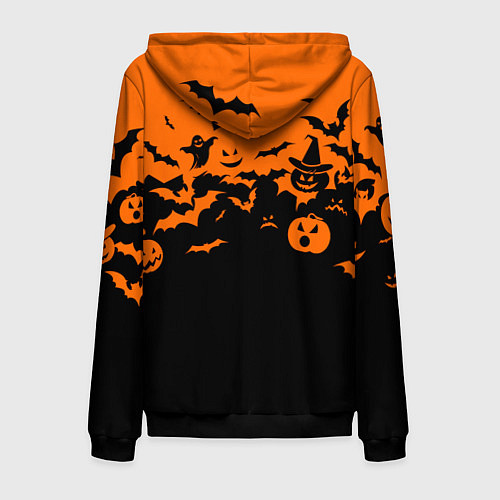 Мужская толстовка на молнии Хэллоуин тыквы и призраки / 3D-Черный – фото 2
