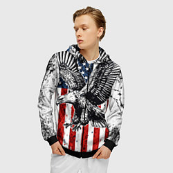 Толстовка 3D на молнии мужская Орел на фоне американского флага USA, цвет: 3D-черный — фото 2