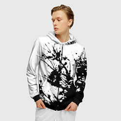 Толстовка 3D на молнии мужская Чёрная взрывная краска на белом, цвет: 3D-черный — фото 2