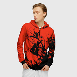 Толстовка 3D на молнии мужская Взрыв чёрной краски на красно-оранжевом, цвет: 3D-черный — фото 2