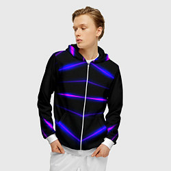 Толстовка 3D на молнии мужская Color black neon stripes, цвет: 3D-белый — фото 2