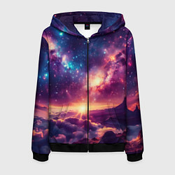 Толстовка 3D на молнии мужская Фантастический космос вид с планеты, цвет: 3D-черный