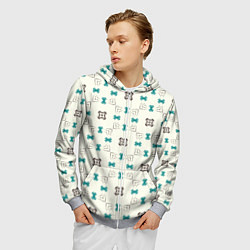 Толстовка 3D на молнии мужская Узорчатый паттерн в квадратных ячейках, цвет: 3D-меланж — фото 2
