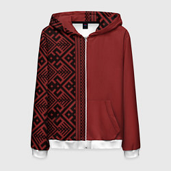 Толстовка 3D на молнии мужская Узоры славянские в красном цвете, цвет: 3D-белый