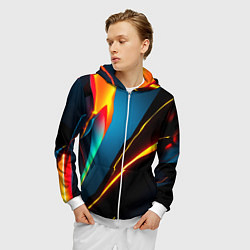 Толстовка 3D на молнии мужская Multicoloured neon, цвет: 3D-белый — фото 2
