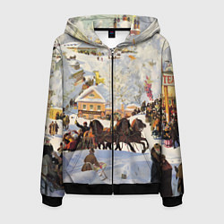 Мужская толстовка на молнии Русская тройка зимой - картина Масленица Кустодиев