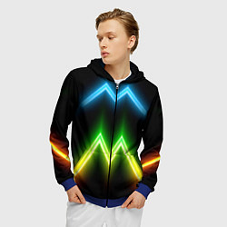 Толстовка 3D на молнии мужская Neon multicolored lines, цвет: 3D-синий — фото 2