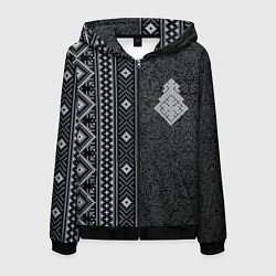 Толстовка 3D на молнии мужская Славянский орнамент с оберегом макошь, цвет: 3D-черный